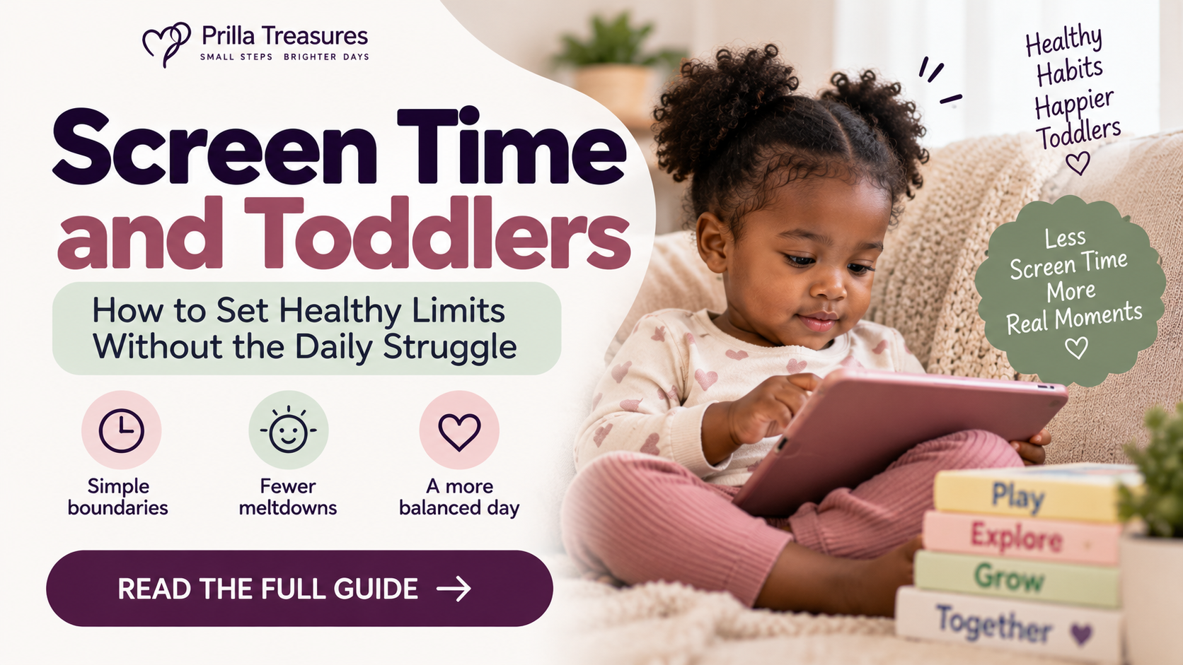 Toddler using a tablet before transitioning to a screen-free activity